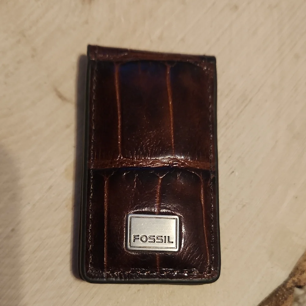 Fossil Brown Genuine Leather Magnetic Money Clip